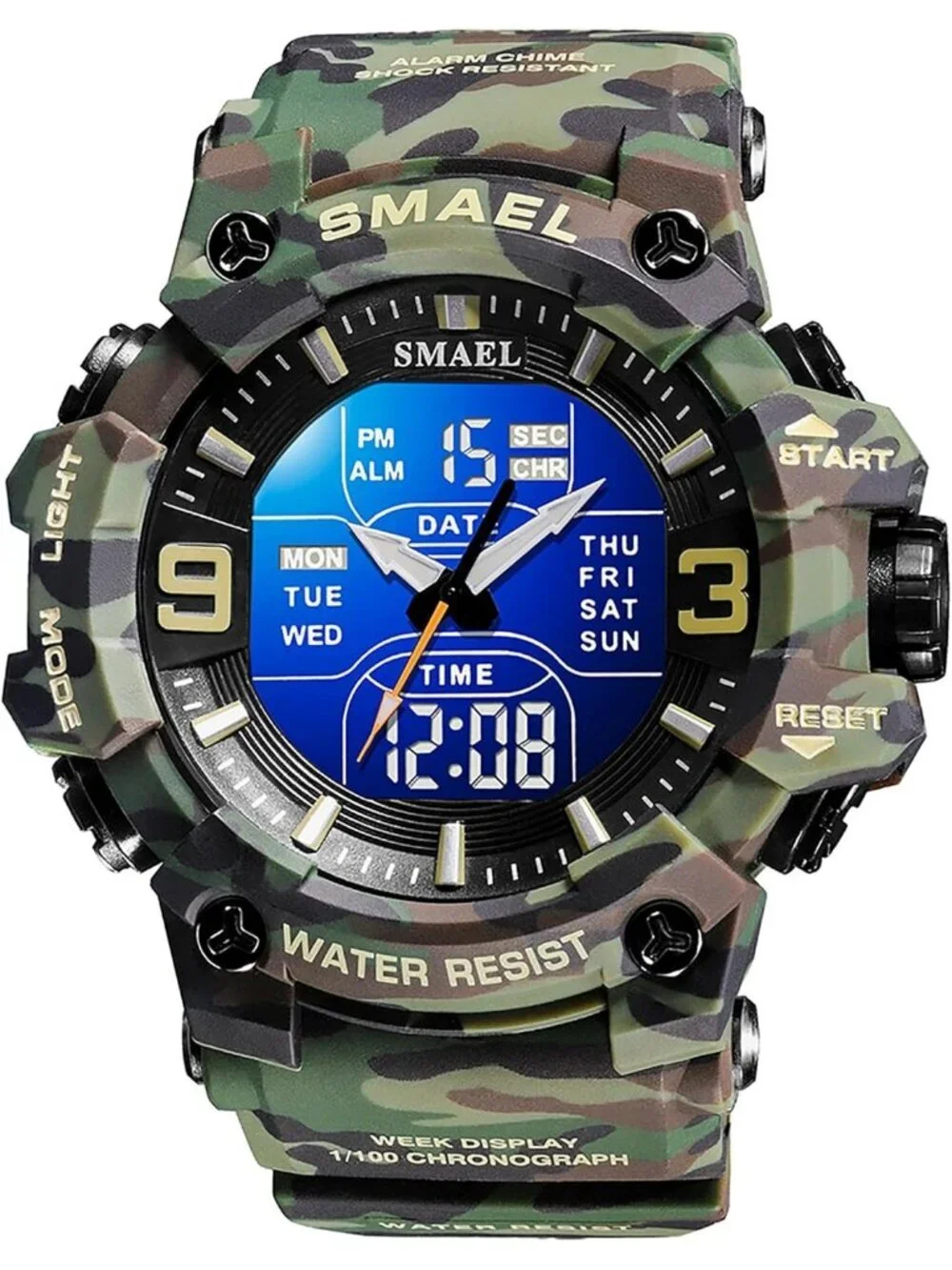 Men's Camouflage Green Analog Luminous Waterproof LED Electronic Digital Watch